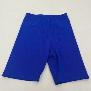Vintage The Body Co Women's S Ribbed Knit Shiny Nylon Spandex Bike Shorts Blue